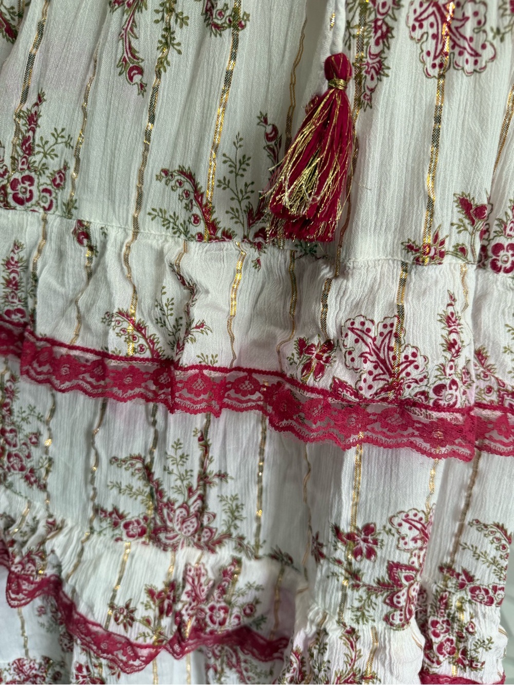 Ananta Boho Tiered Floral Maxi Dress in Pink and White SZ L/XL - Picture 4 of 5